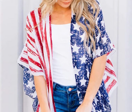 Star & Stripes Open Front Cardigan Cover Up with Plus Size