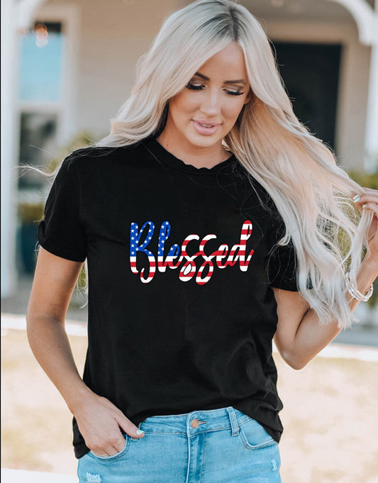 Blessed Round Neck T-Shirt with Plus Size